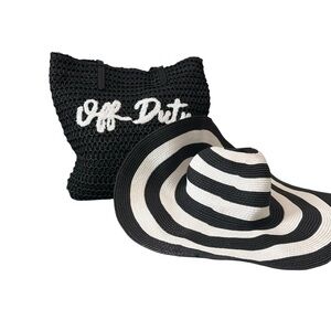 Vacation Bag And Hat.  Women's woven beach/pool Bag and hat. Black And white.